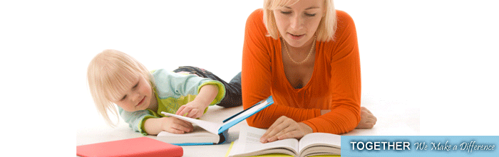 A mother and daughter reading books
