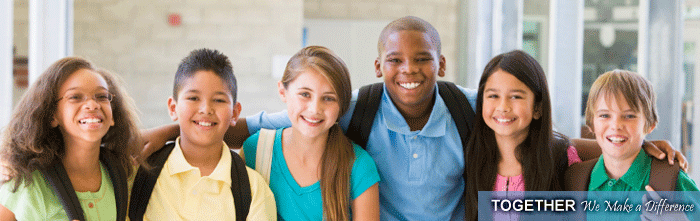 Middle School Students, arm in arm, smiling